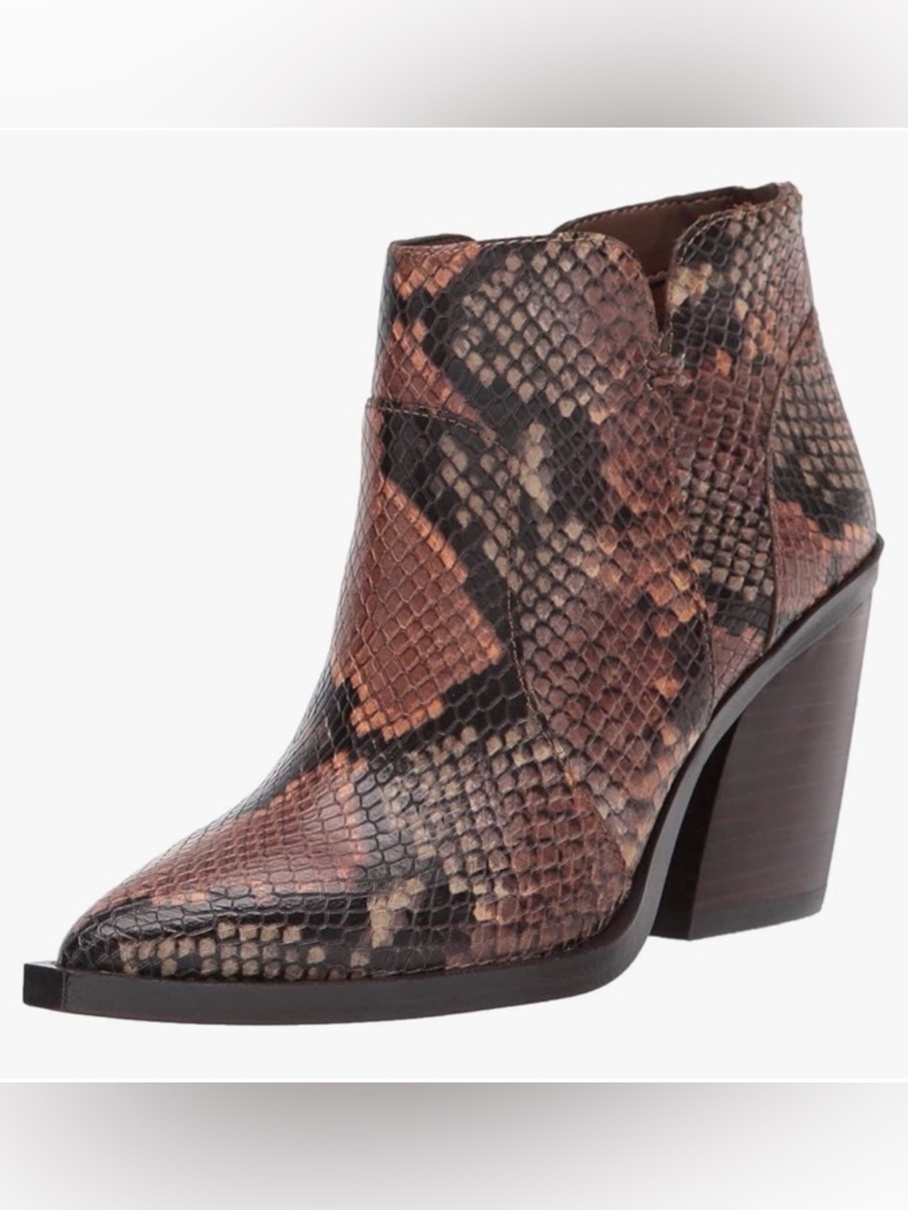 Vince Camuto Brown Snake-Print Pointed Ankle Boot